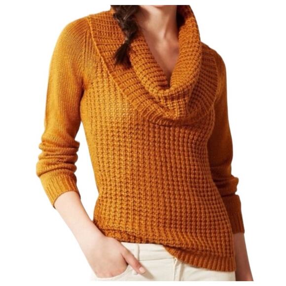 Angel of the North Anthropologie Cowl Neck Sweater Womens S Gold Wool Blend - Picture 1 of 7
